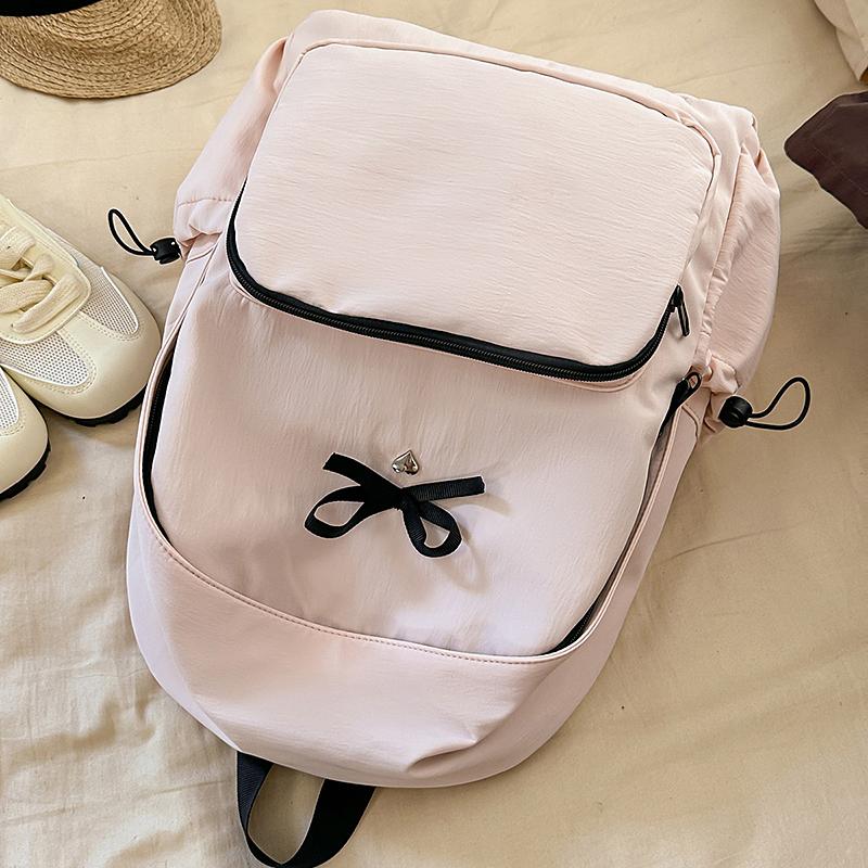 Simple Bow Decoration Backpack Cute Casual Large Capacity Multi Pocket Backpack Student Backpack Fashionable Women's Backpack