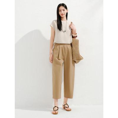 Anna Kou Damen Elastische Taille Cropped Tapered Hose