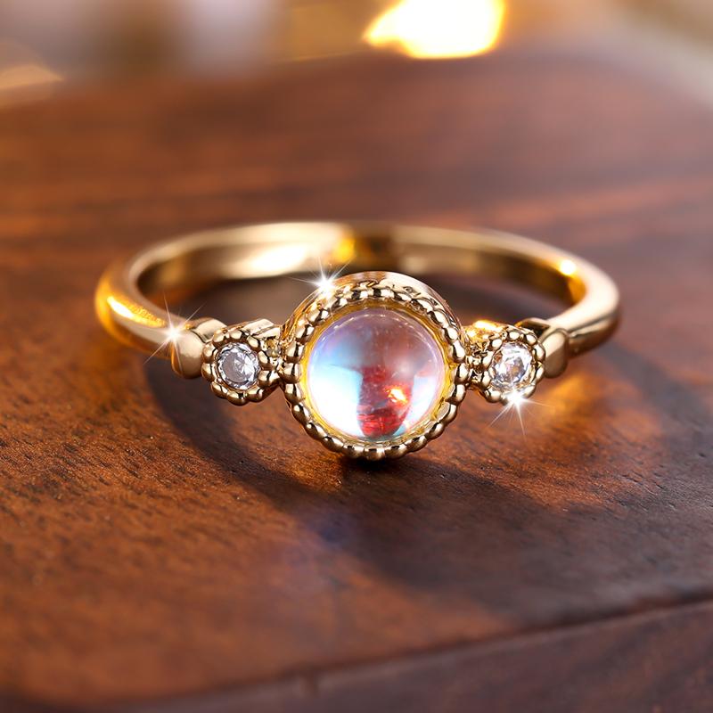 Simple Personality Gold Color Moonstone Rings for Women Vintage Engagement Party Gift Jewelry