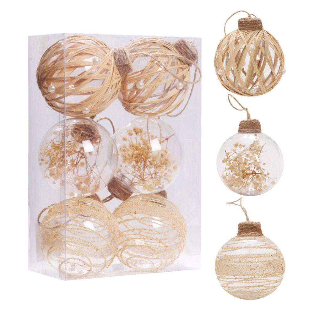 6pcs Transparent Christma Tree Pendants Entwined with Linen Rope Christmas Ornaments  Home