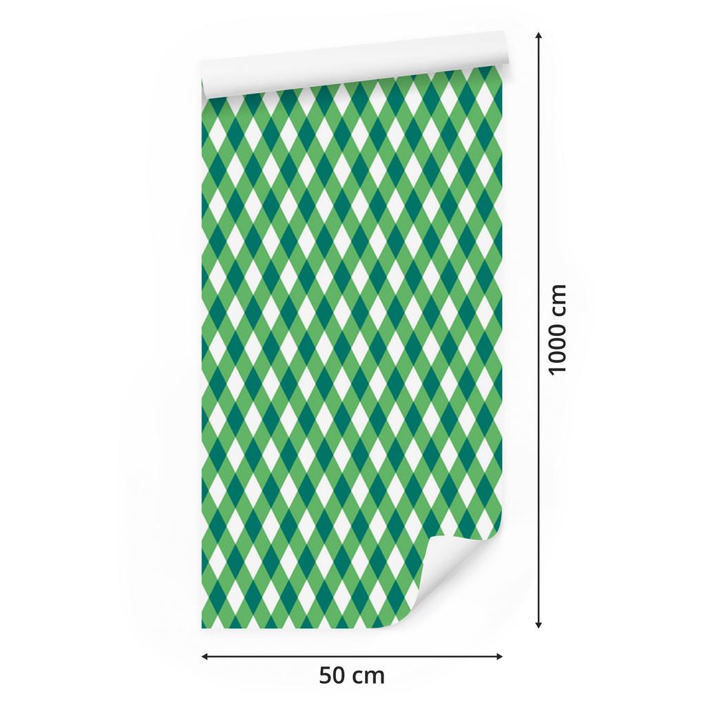 Green and white vichy check wallpaper for living room and bedroom 50x1000