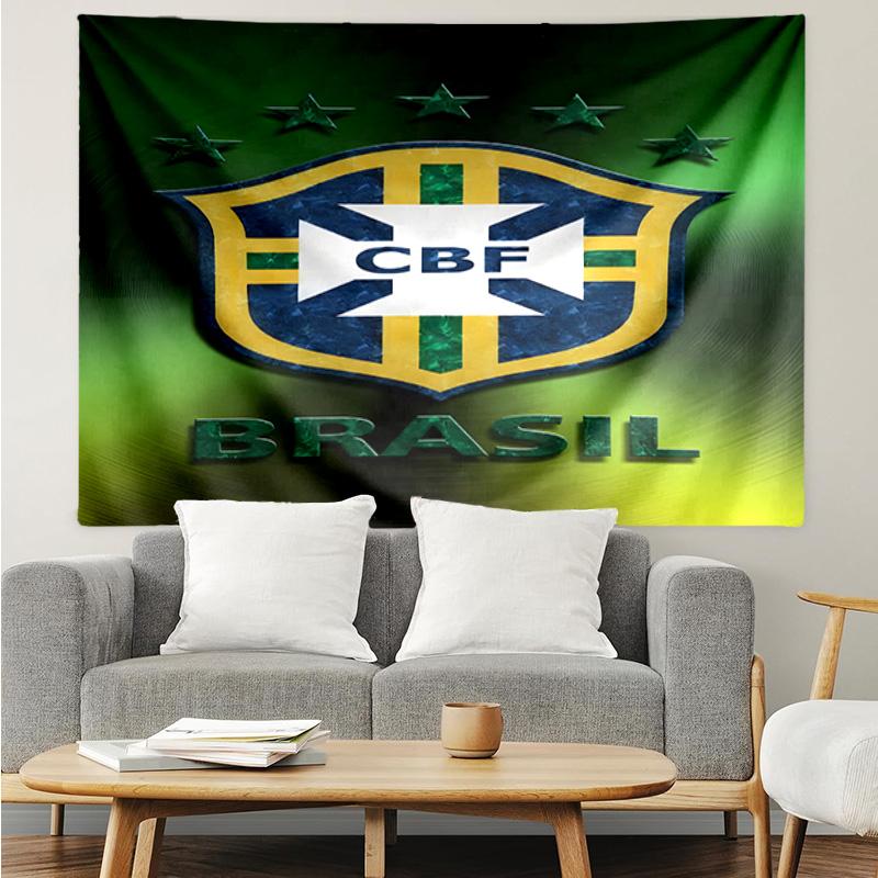 Brazilian Football Emblem Printed Printed Tapestry, for Bedroom,Livingroom, Dormitory, Large Wall Decor, Fabric Decor Fan Birthday Gifts