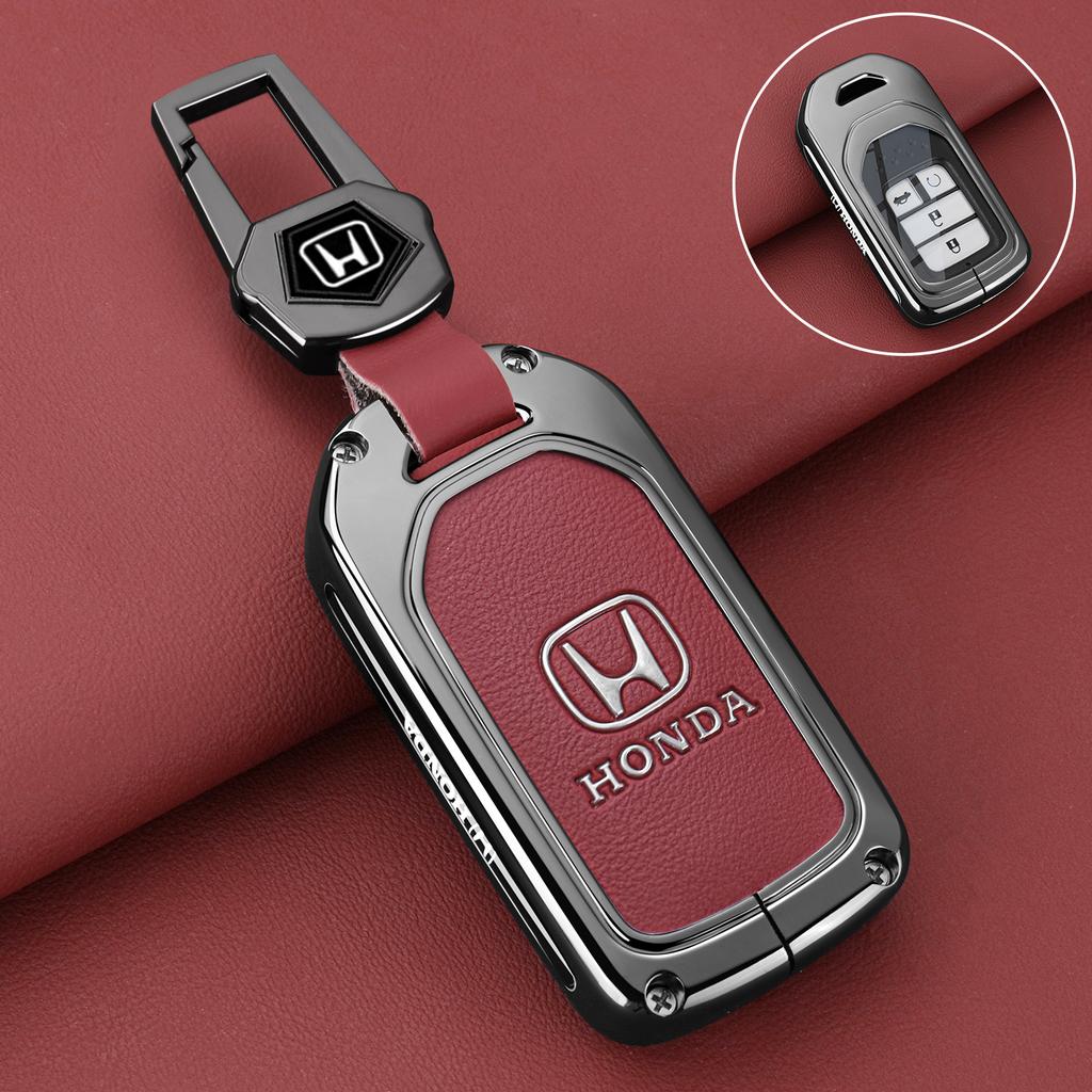 Alloy Leather Car Key Case Fob Cover Shell for Honda 2017 2018 19CRV Pilot Accord Civic Jazz Jade Fit HR-V Freed Accessories