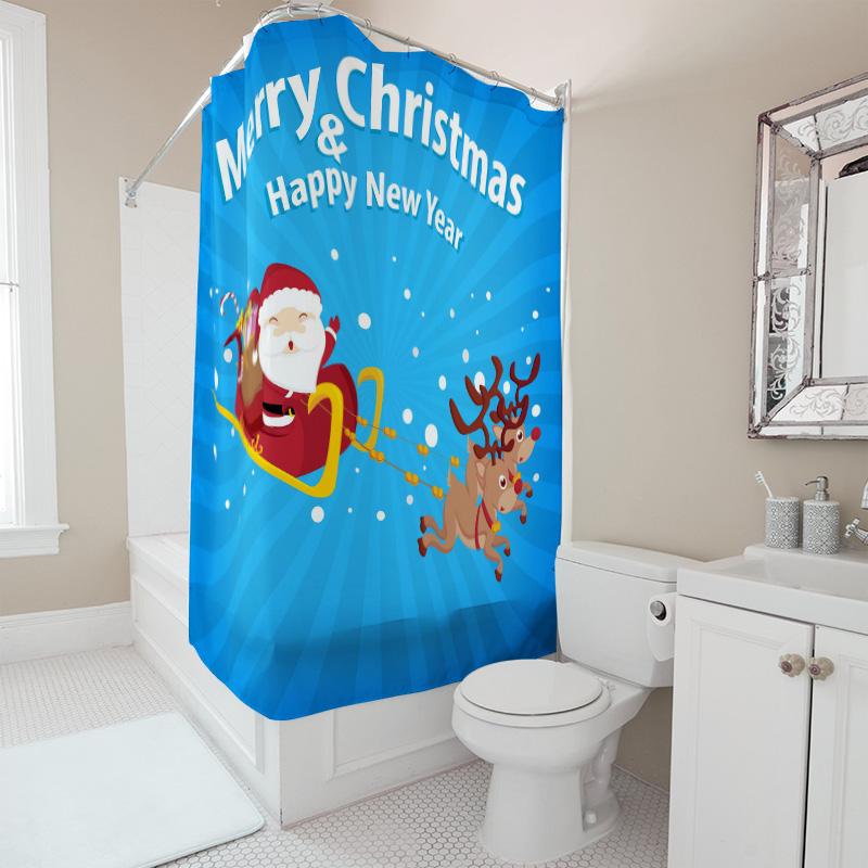 TU Christmas Santa Claus Reindeer Shower Curtain Festive Holiday Bathroom Decor Set Waterproof XMas Pattern Home Textile Gift