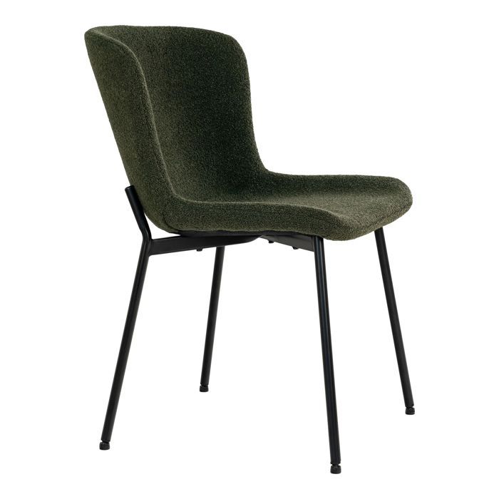Chaise - HOUSE NORDIC - Maceda - Vert foncé - Polyester bouclé - Pieds noirs en métal
