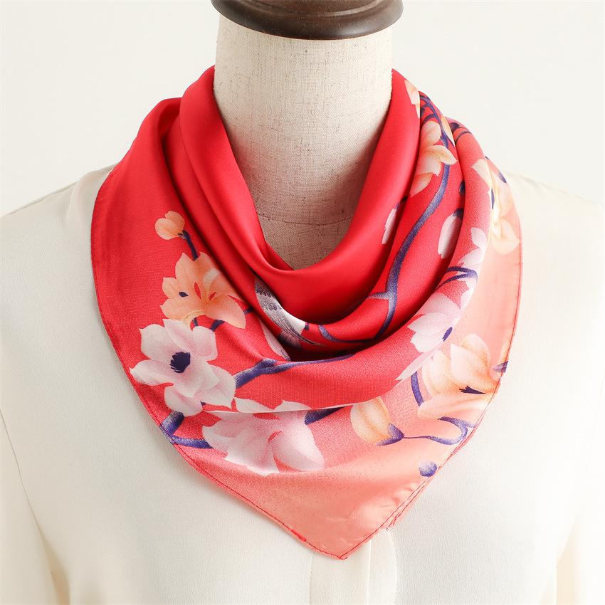 New Versatile Premium Magnolia Silk Scarf Sunscreen Shawl Fashion Scarf Simulation Silk 71cm Square Scarf Professional Scarf
