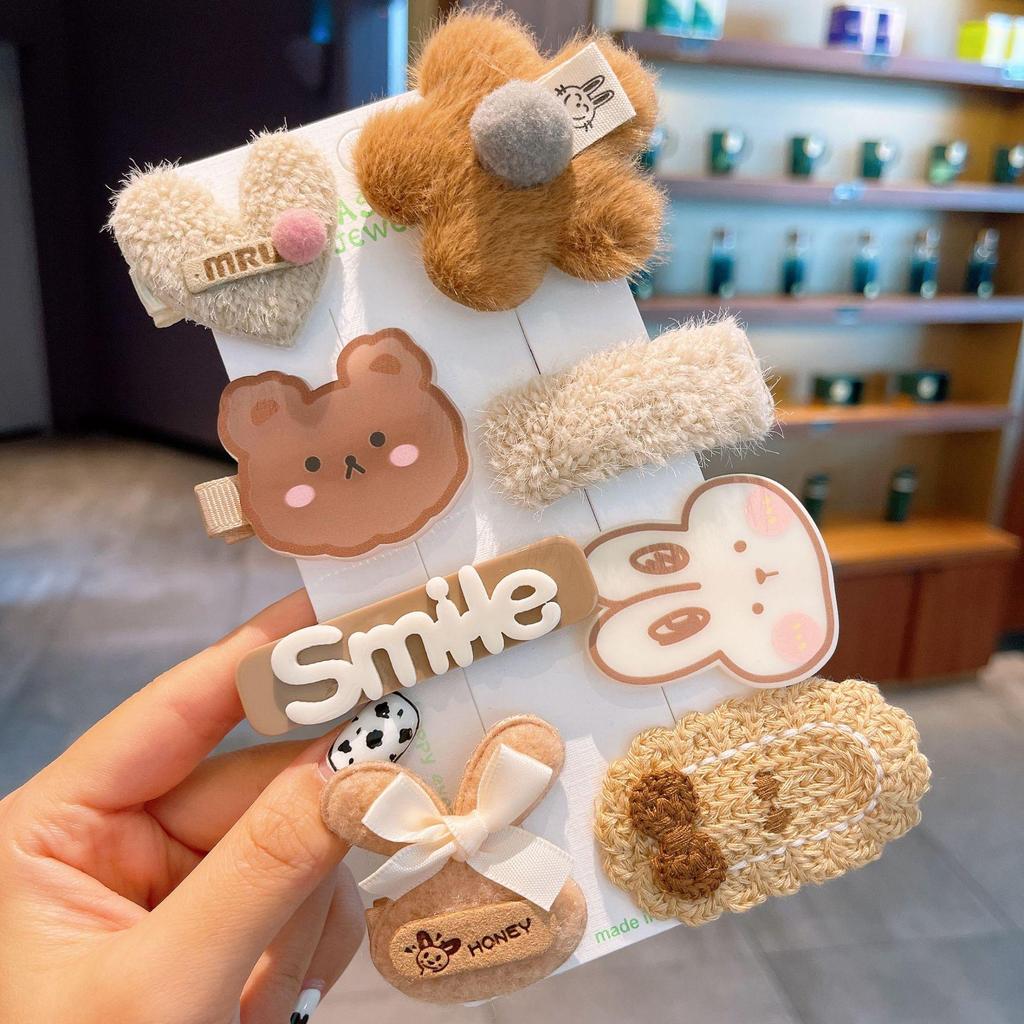 Autumn & Winter Plush Bear Hair Accessories: Cute Milk Coffee Wool Flower Butterfly Hairpin for Children