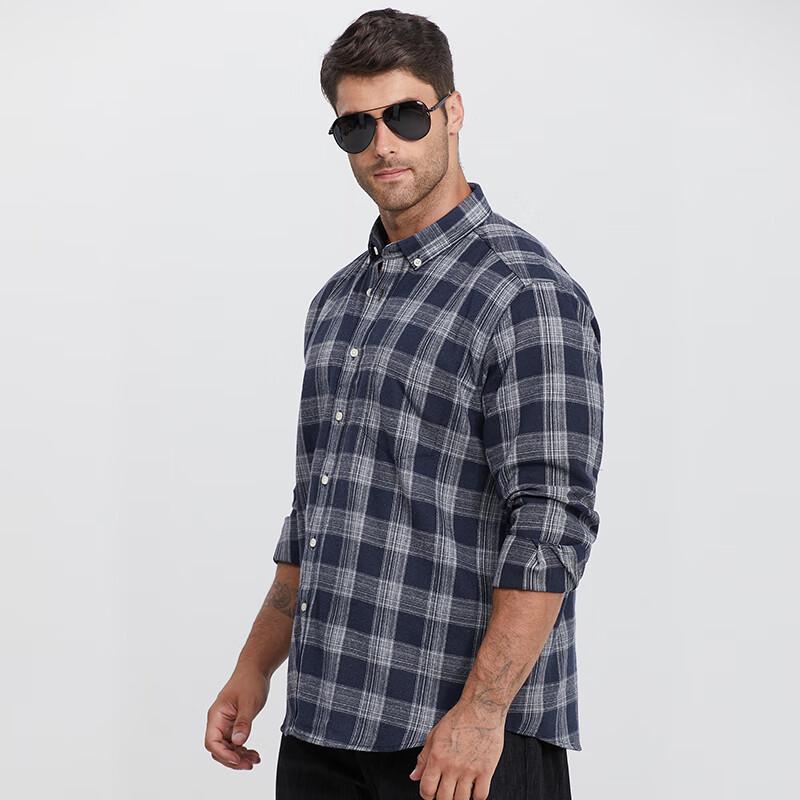 Men's Plus Size Brushed Plaid Long Sleeve Shirt