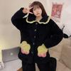 Winter Flannel Warm Nightwear for Young Girl Cardigan Lapel Pajamas Set Coral Fleece Warm Homewear Three-layer Pajamas Set