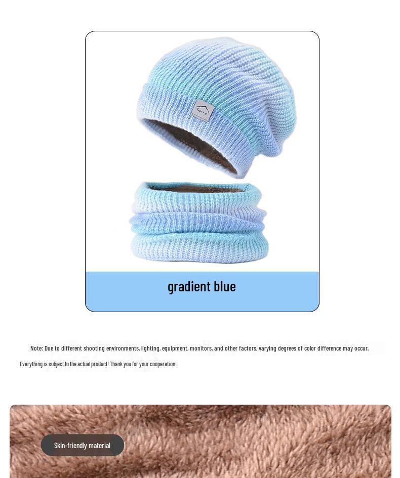 Gradient Korean-Style Knitted Hat Set: Warm, Thick, Cold-Proof with Ear Protection for Autumn & Winter