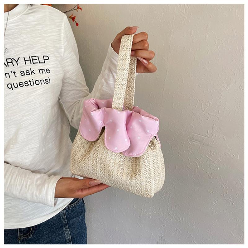 Floral Print Drawstring Crossbody Bag Korean Style Pocket Flower Pattern Durable Canvas Shoulder Bag for Daily Carry