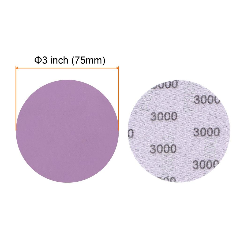 Uxcell Purple Sanding 3000 75mm Hook and Loop Circular Professional Sandpaper for Wet and Dry Polishing of and 50 Pieces Discs, Grit, Sandpaper,