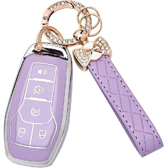For Ford Key Fob Cover - Soft TPU Key Fob Case For Ford Edge Fusion Explorer Mustang Lincoln MKZ MKC MKX Smart Keyless Remote Key(Pink)