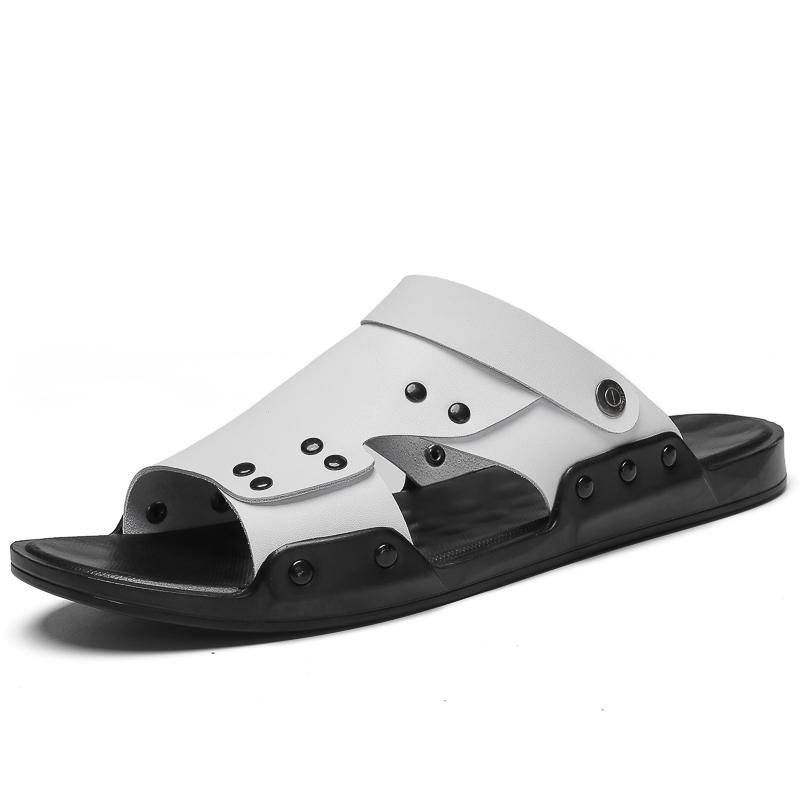 Fashion Summer Men's Genuine Leather Sandals Fashion Flat Shoes Outdoor Breathable Casual Shoes Black Beach Slippers Luxury Sandals