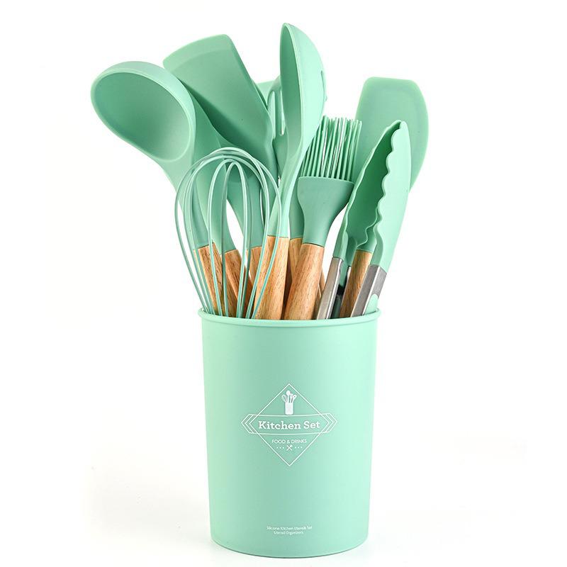 12-Piece Lightweight Silicone Kitchenware Set: Spatula, Whisk & More. Multiple Colors. Safe for Non-Stick Pans.