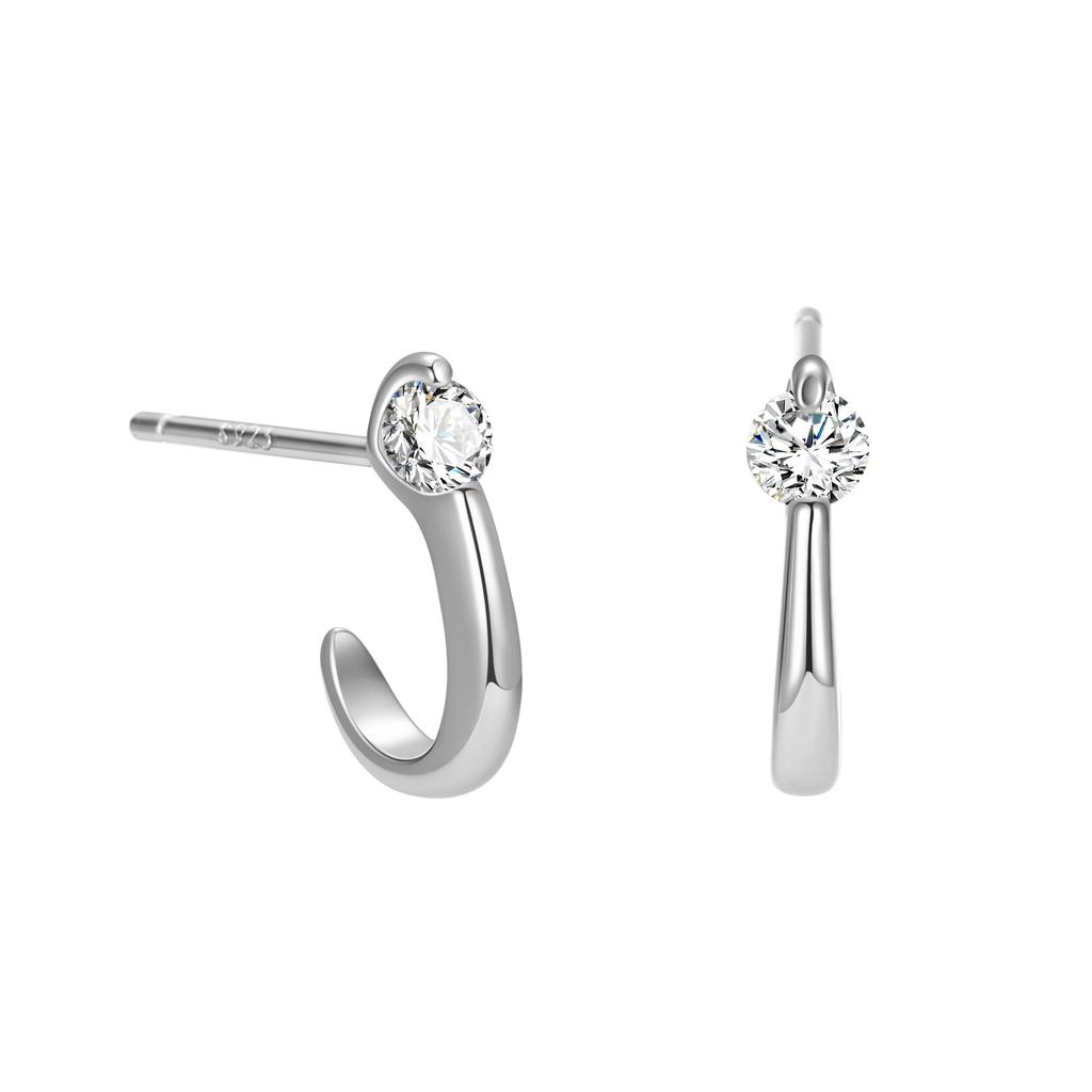 Real 925 Sterling Silver Fashion Cubic Zirconia Ear Studs Delicate Geometry Stud Earrings For Women Fine Jewelry
