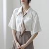 Summer Tie White Shirt Professional Chiffon White Shirt Women's Design Sense Niche Short Sleeve Top