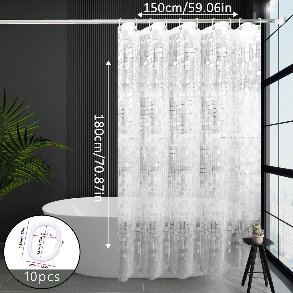 Artistic Square and Round Texture Shower Curtain, Niche Design Bathroom Curtain, Enhances Bathroom Aesthetics, Partition Curtain