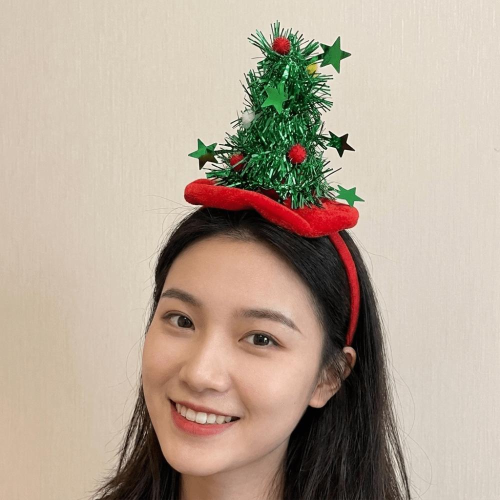 Star Christmas Tree Headband Plush Texture Holiday Headwear Cute Xmas Hair Hoop Party Costume