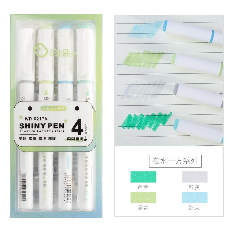 4 Pcs/Set Glitter Highlighters Pen Fine Flash Marker Pen Painting Pen For Scrapbook Diary Journal Student Stationery Supply Tool