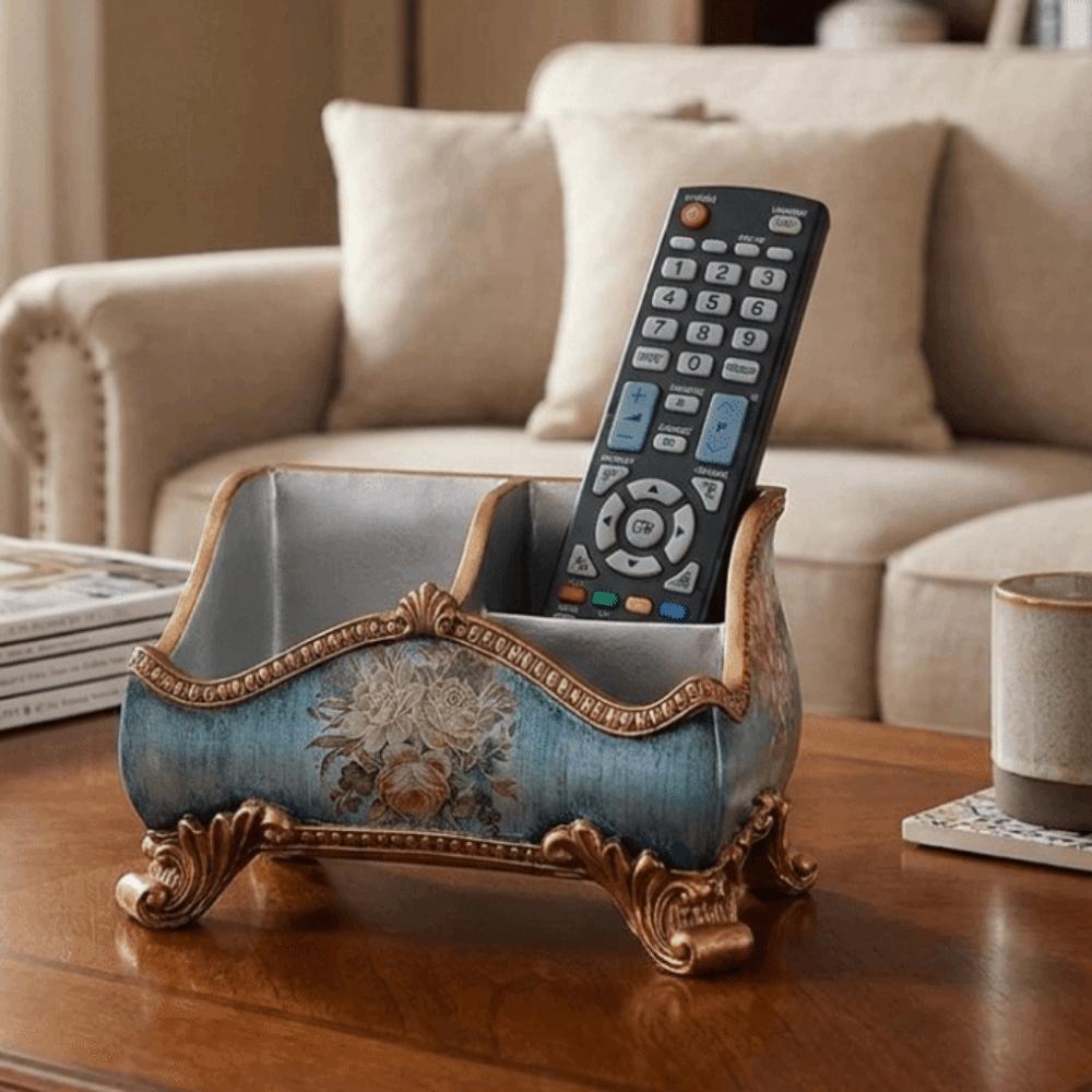 Resin European Style Storage Box Flower Pattern Retro Remote Control Box 3 Compartment Decorative Desktop Organizer Bedroom
