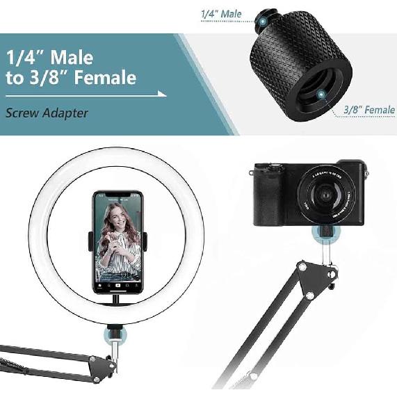 Aluminum Alloy 1/4 to 3/8 & 3/8 to 1/4 Camera Tripod Adapter - Male to Female Screw for Camera, Mount, Monitor
