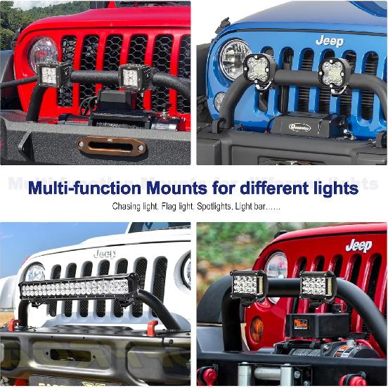 Light Bar Mounts For UTV/Jeep/Truck - Fits 1.75" To 2.25" Big Roll Bars | 24-Position For 360° Rotation, Aluminum Alloy Brackets Durable Holding LED