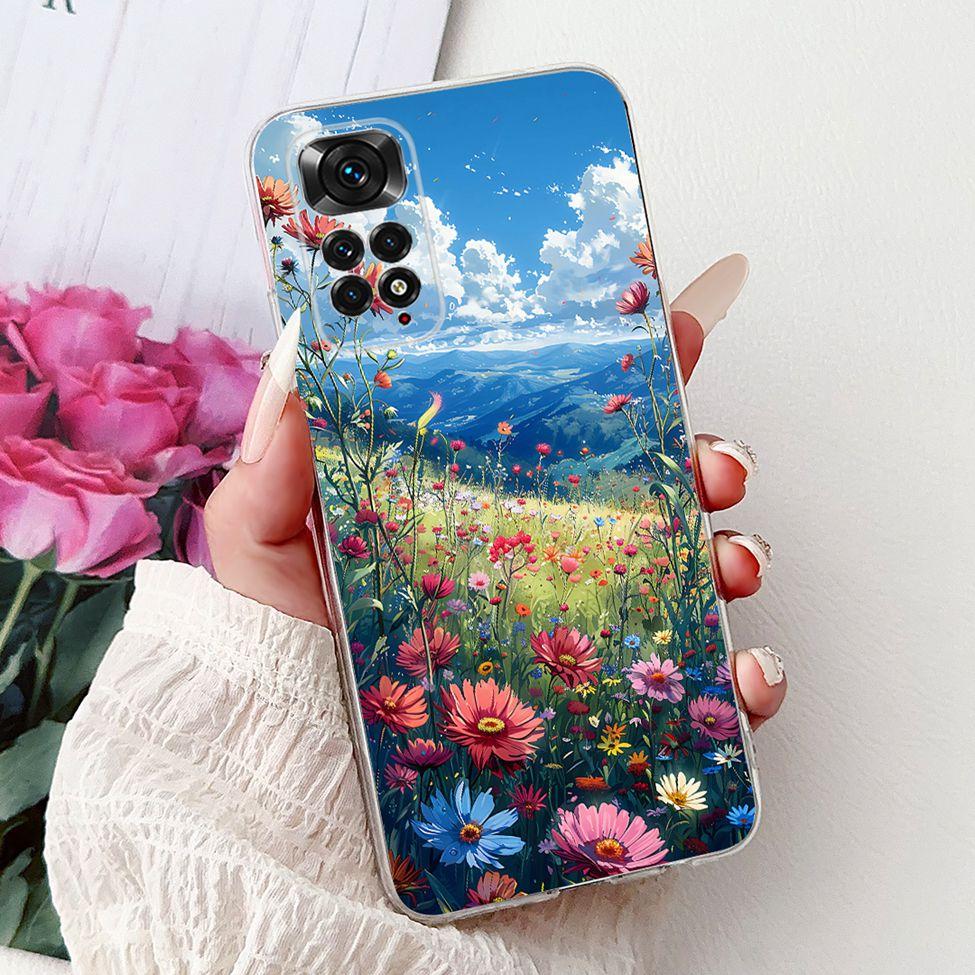 6,43" Für Redmi Note 11 4G Global Klare Hülle Für Redmi Note 11s Hülle Mode Luxus Blumen Süße Cartoon Bemalte Weiche TPU Hülle