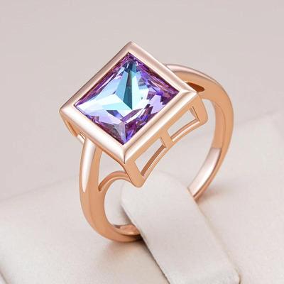 Bagues de luxe simples en zircon carré pour femmes dégradé violet accessoires de fête de mode bagues de personnalité bijoux