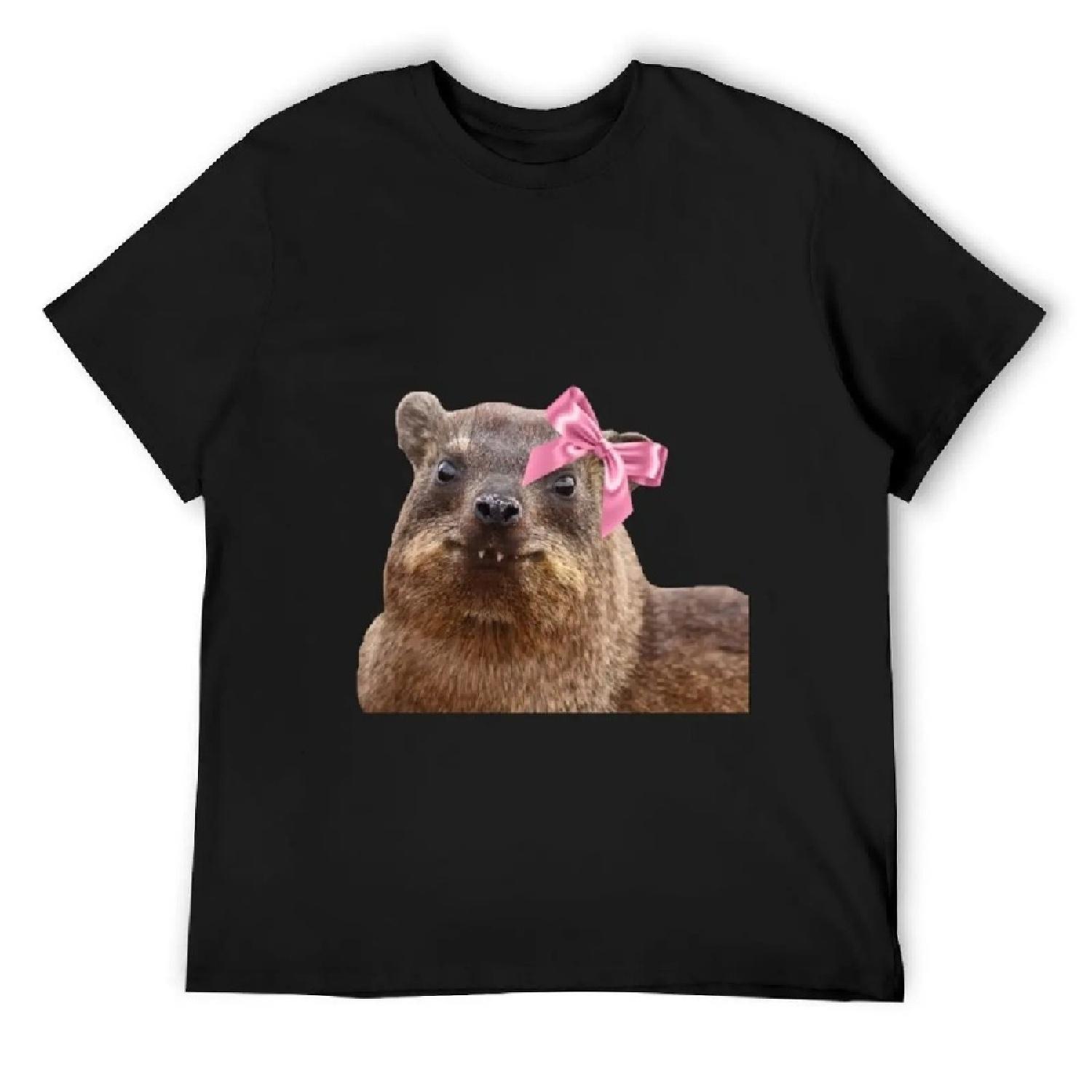 

Cute rock hyrax wearing bow T-Shirt blacks cute tops slim fit t shirts for men S