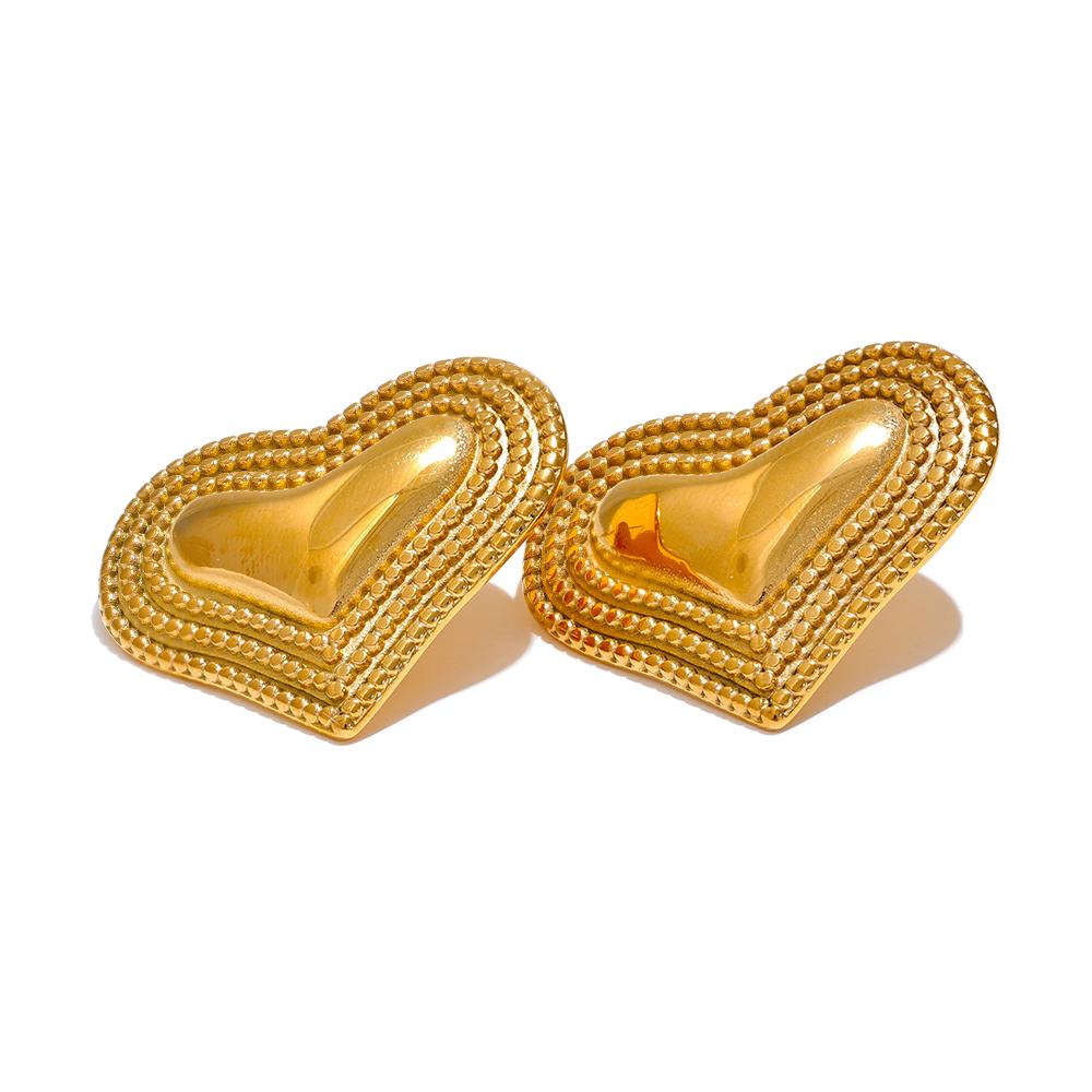 

Yhpup Waterproof Stainless Steel Metal Heart Love Stud Earrings Rust Proof Simple Romantic Charm Versatile Daily Jewelry