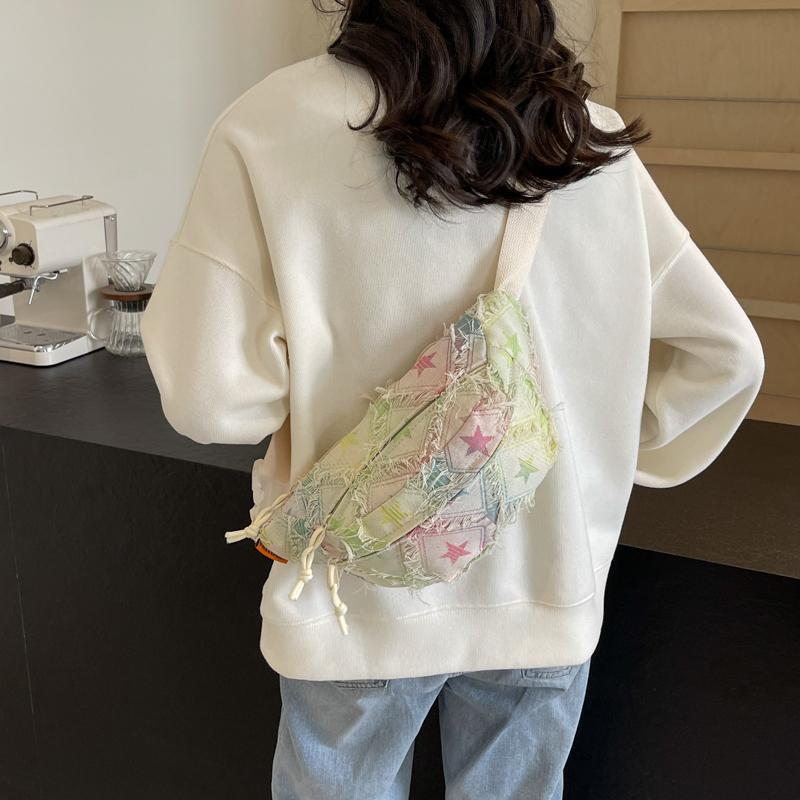 A Light Star Pattern, Fabric Shoulder Bag, Crossbody Bag, Adjustable Shoulder Strap, Stylish Color