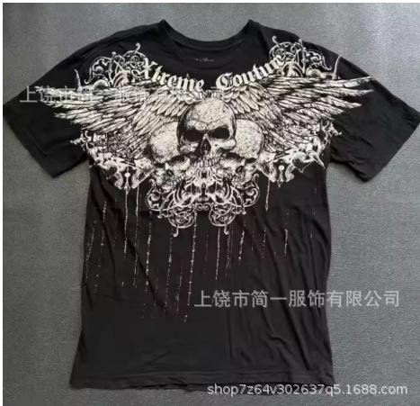 Summer Men's Fashion Skull Letter Printing Trend Slim Fit Casual 3D Digital Printing Short Sleeve Top