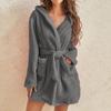Winter Hooded Home Plush Pajamas Solid Color Warm Bathrobe Women