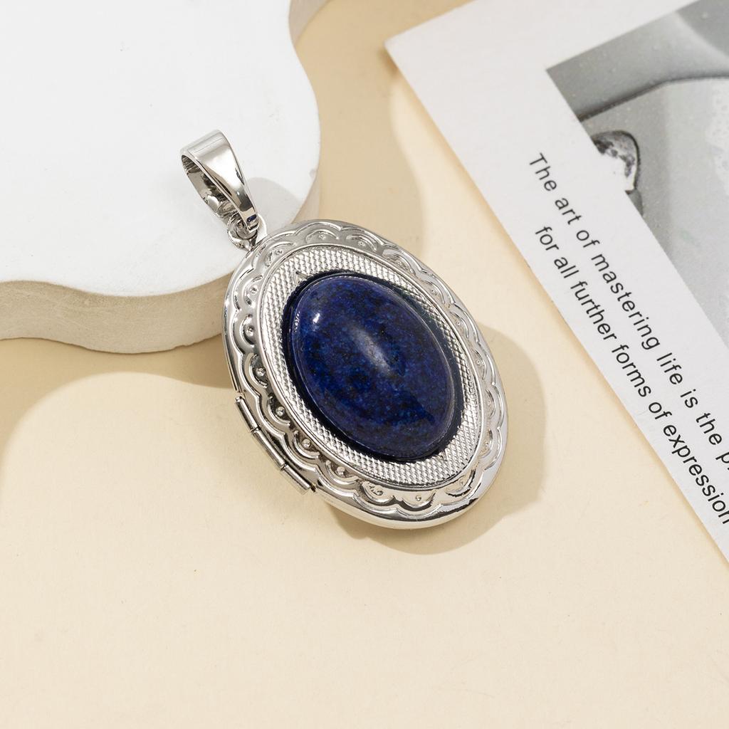 1Pc, Natural Stone Oval Pendant, Boho Malachite Lapis Lazuli Gemstone Charms for Women Men Necklace Hanging Decoration Accessories, Jewelry Making