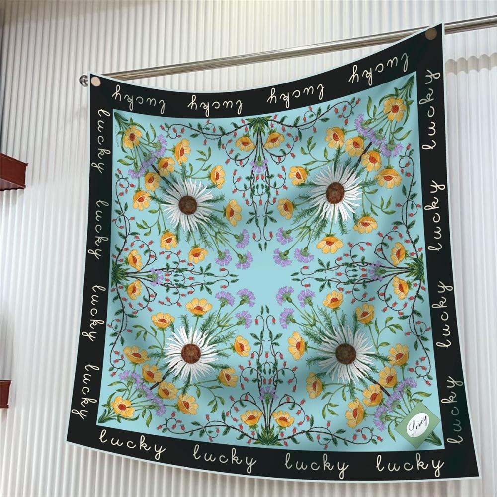 

Silk Scarf Women Floral Printed Square Scarves Head Echarpes Silk Foulards Femme Wraps Beach Shawls Bandana Lady Hijabs 90CM 90CM x 90CM