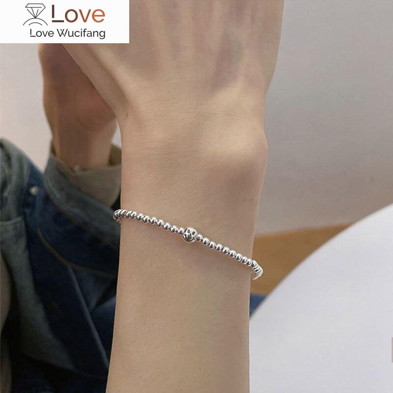 925 Sterling Silver Beaded Square Heart Bracelet For Women Simple Personality Cool Bracelet Korean Selling Jewelry