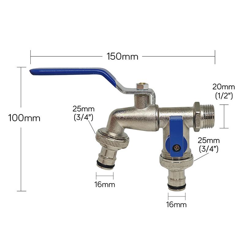 1Pcs Zinc Alloy Water Nozzle Horticultural Irrigation Dual Control Faucet One Inlet And Two Outlets Double Nipple Faucet