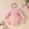 Sweet Floral Long Sleeve Baby Girl Romper Dress with Mesh Skirt