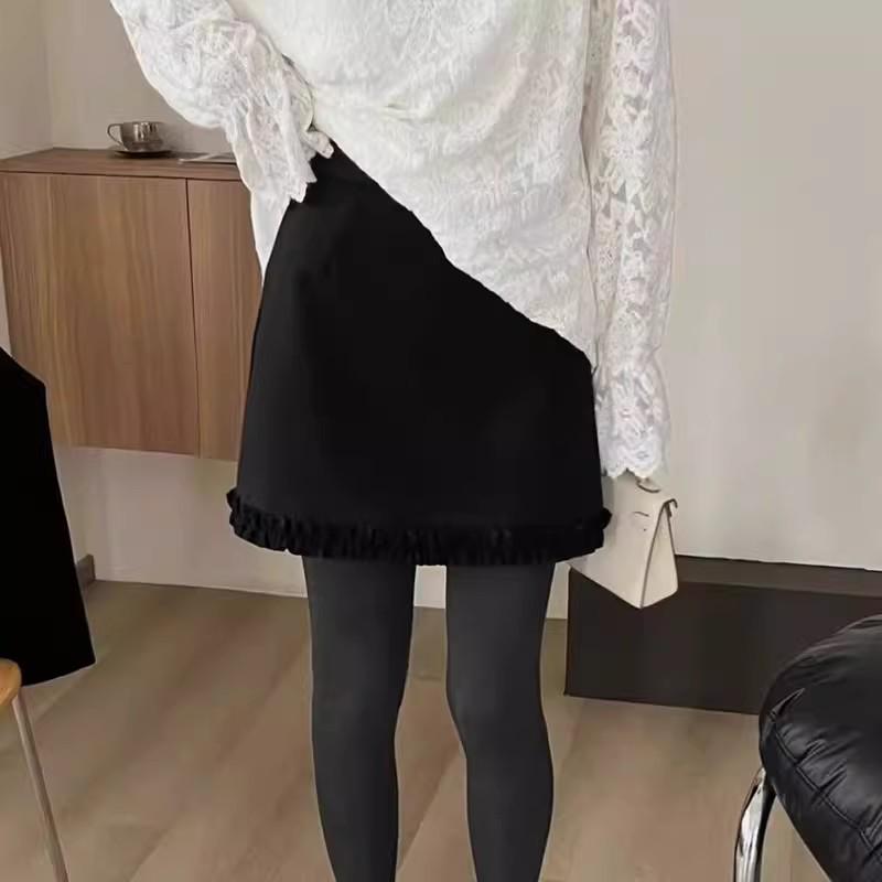 

Plus Size Korean Grey Woolen Ruffled High Waist Skirt - Women s Autumn/Winter Slimming Style 2XL (Approx. 64-70 kg)