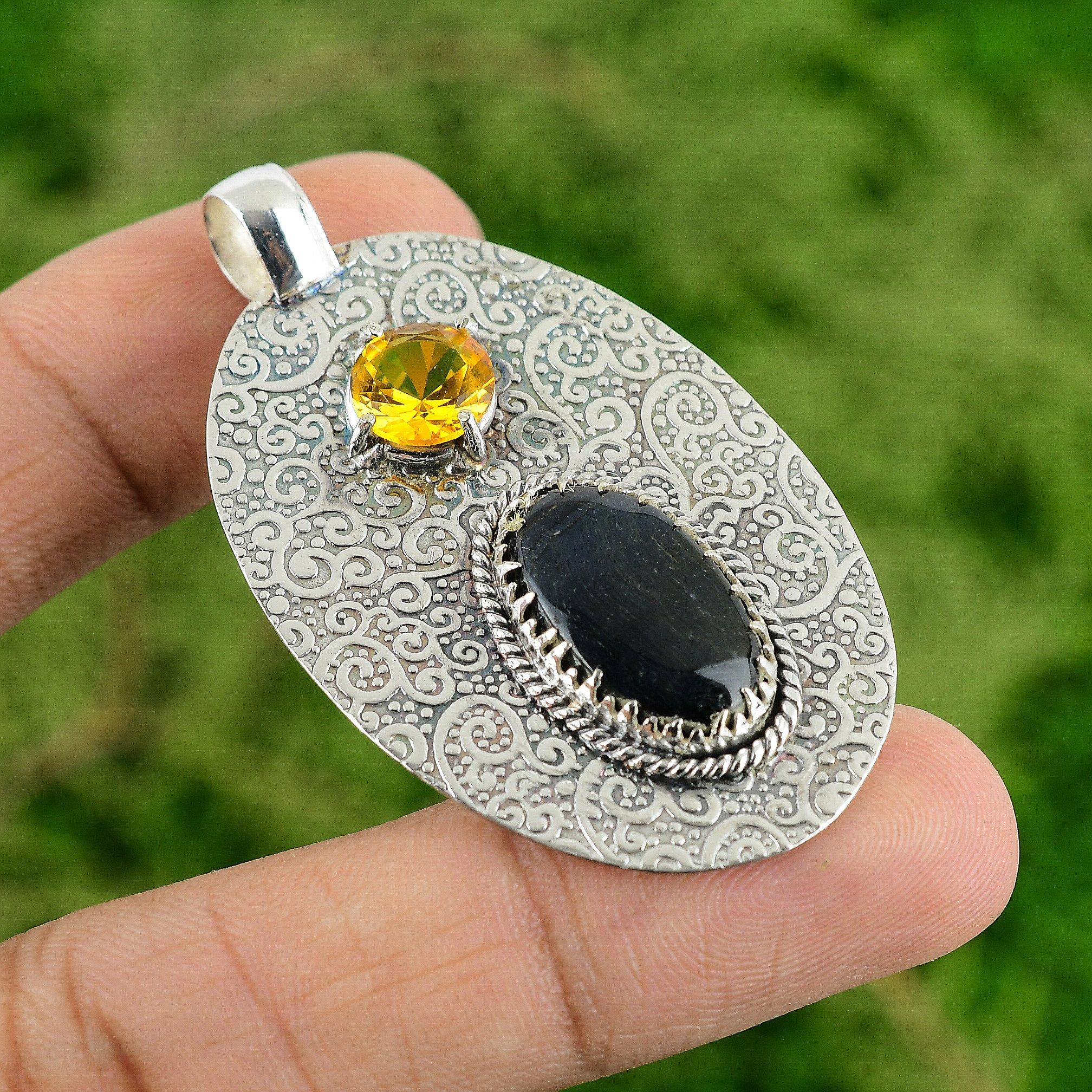 

Natural Nellite Citrine Bezel Mother Boho Trendy Pendant Jewelry Sterling Silver