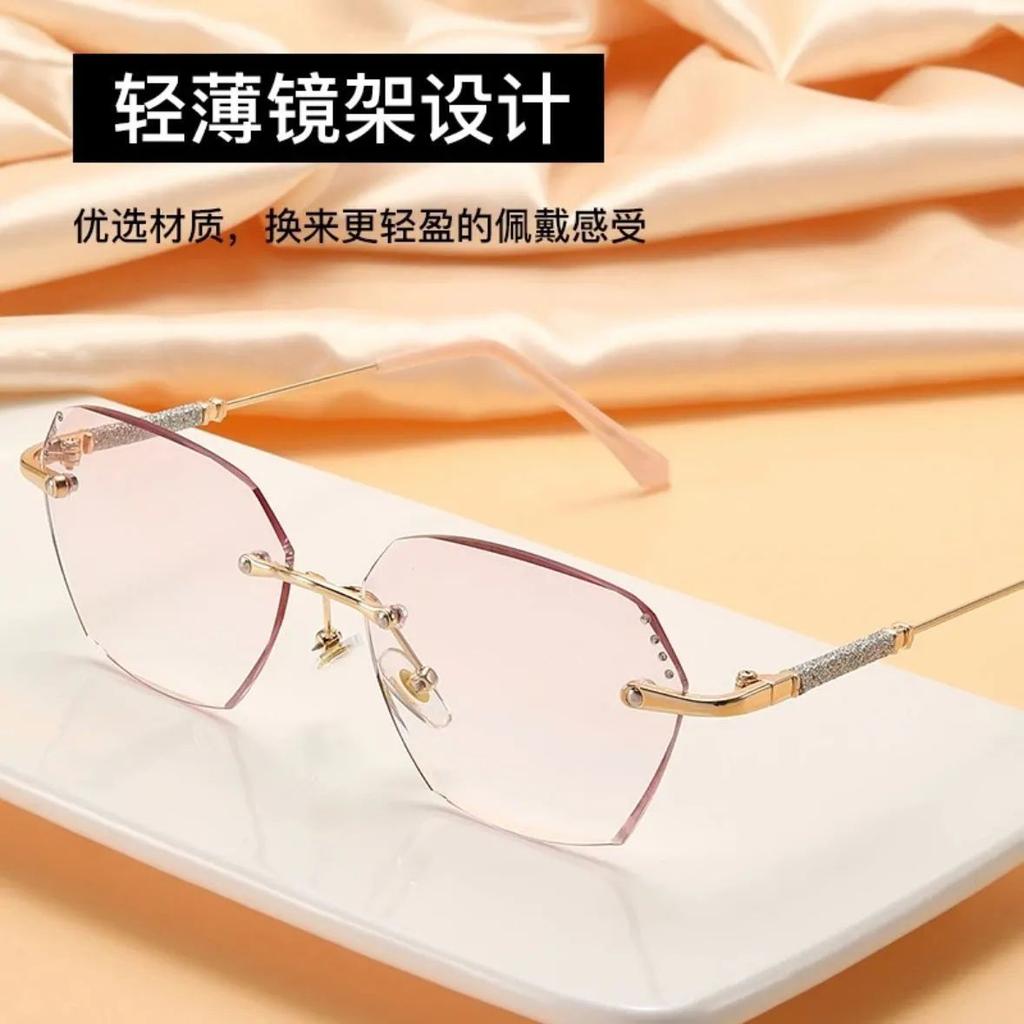 Diamond trimmed frameless reading glasses new ultra-light A fashion Internet celebrity anti-blue point diamond high-end reading glasses women