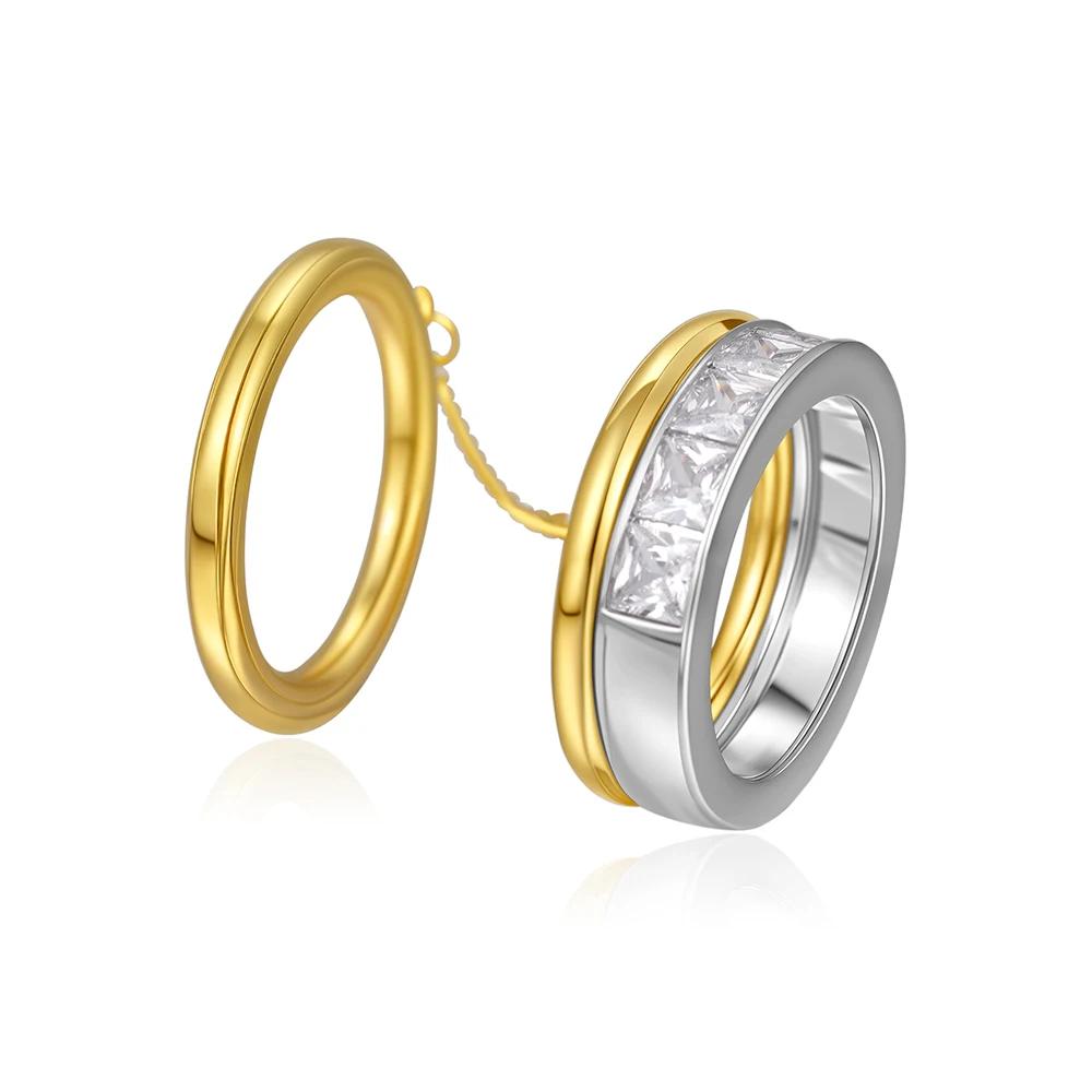 

Fashion CZ Zircon Stainless Steel Double Layer Chain Ring for Women Gold Plated Tassel Link Ring Hip Hop Jewelry Waterproof US6