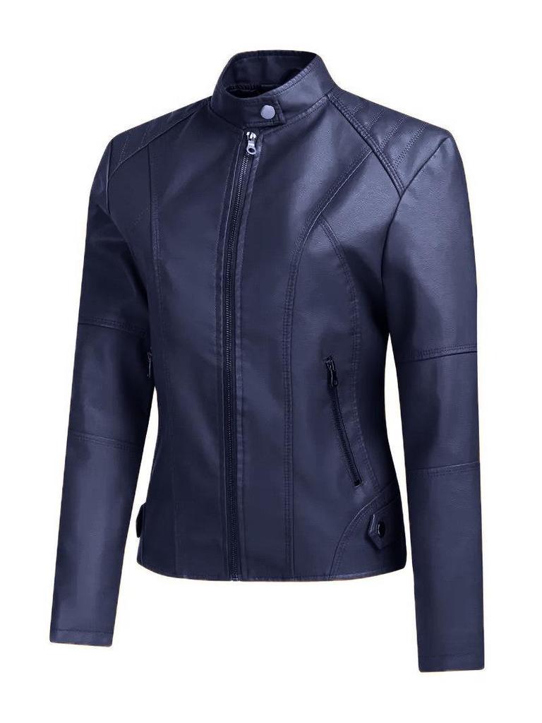 2025 Women's European & American Leather Motorcycle Jacket - Vintage Short Zipper Style