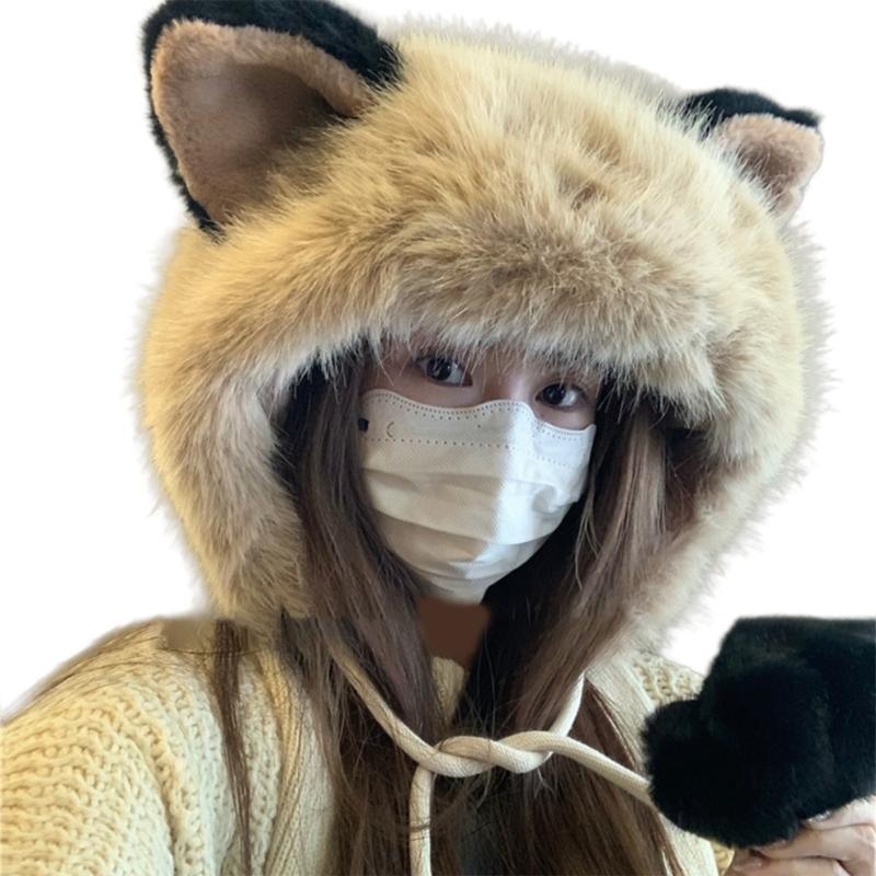 

Casual Soft Headgear Lovely Plush Hat Adorable Kitty Ears Trendy Plush Hat for Daily Wear and Parties