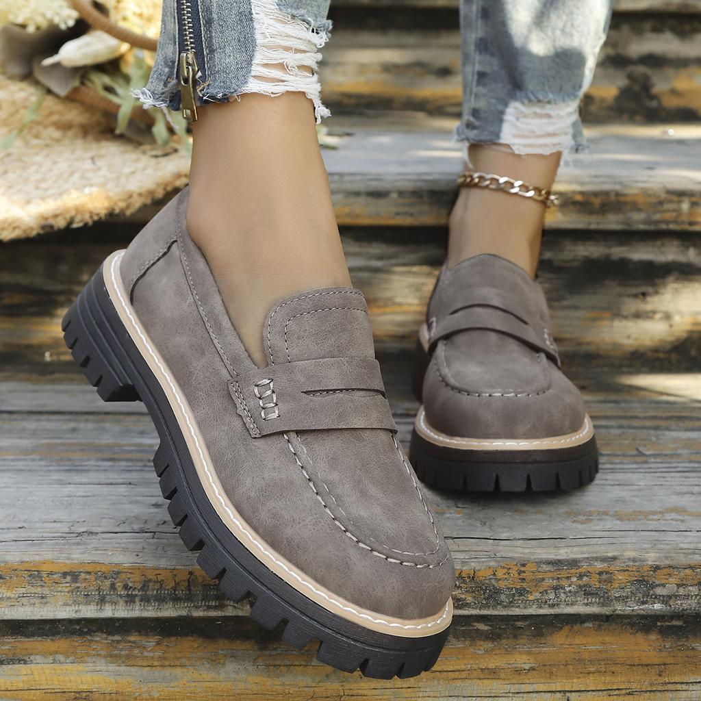 Woman Spring Autumn New British Style Flats Comfortable Low Heel Slip on Shoes Ladies Solid Color Platform Loafers Shoes