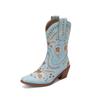 Western Cowboy Boots Embroidered Retro Square Head Tall Boots Thick Heel High Heel Medium Boots Bohemian Knight Boots Long Boots