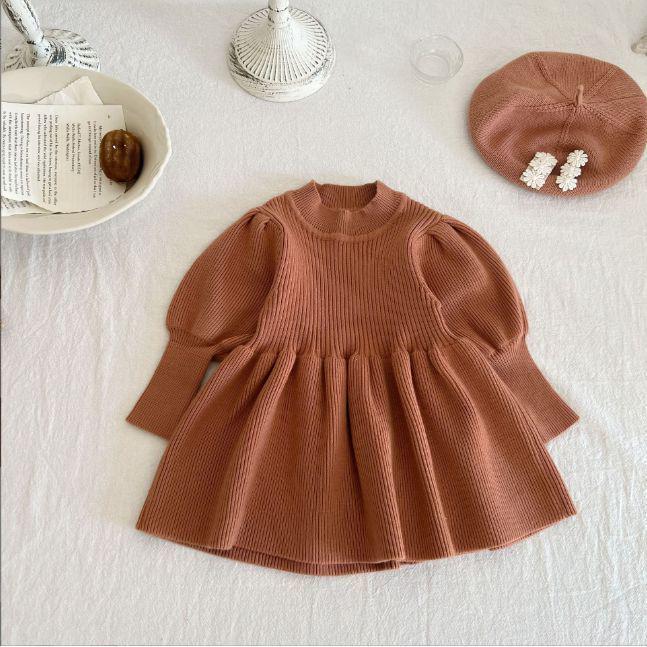 

Вязаное платье принцессы для девочек - Модная одежда с длинным рукавом для весны, осени и зимы 120cm