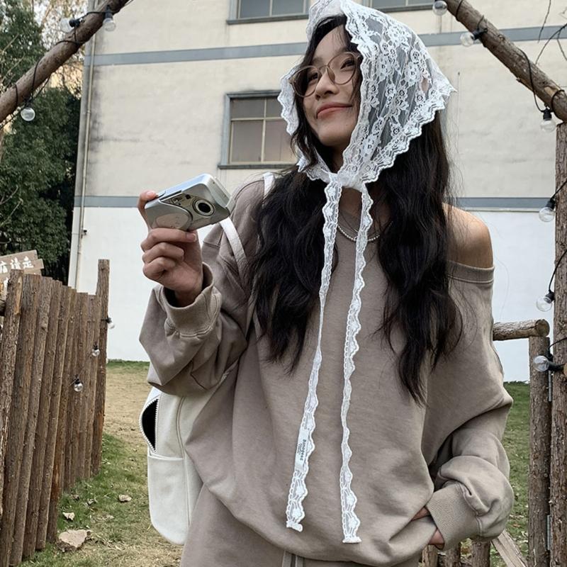 Mädchen Spitzen-Bandana Balletcore Kopftuch Besticktes Bandana Hüfttuch Kopfbedeckung Turban Balletcore Foto-Requisiten