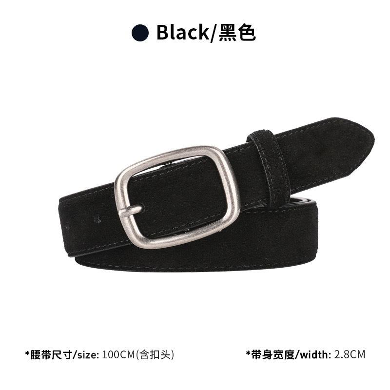 Echtes Leder Wildleder Gürtel Damen Dekoration Modisch und Schlicht High-End Hong Kong-Stil Retro Literarisch Dornschließe Gürtel Tide